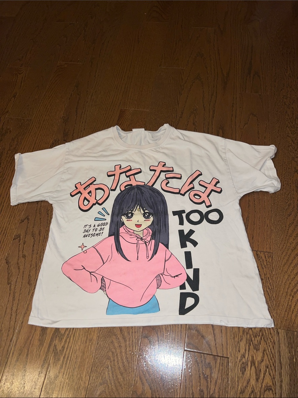 Zara White Tee with Pink Anime Graphic